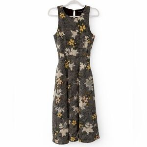 Banana Republic Floral Herringbone Midi Dress 0 Sleeveless Pockets Keyhole Chic